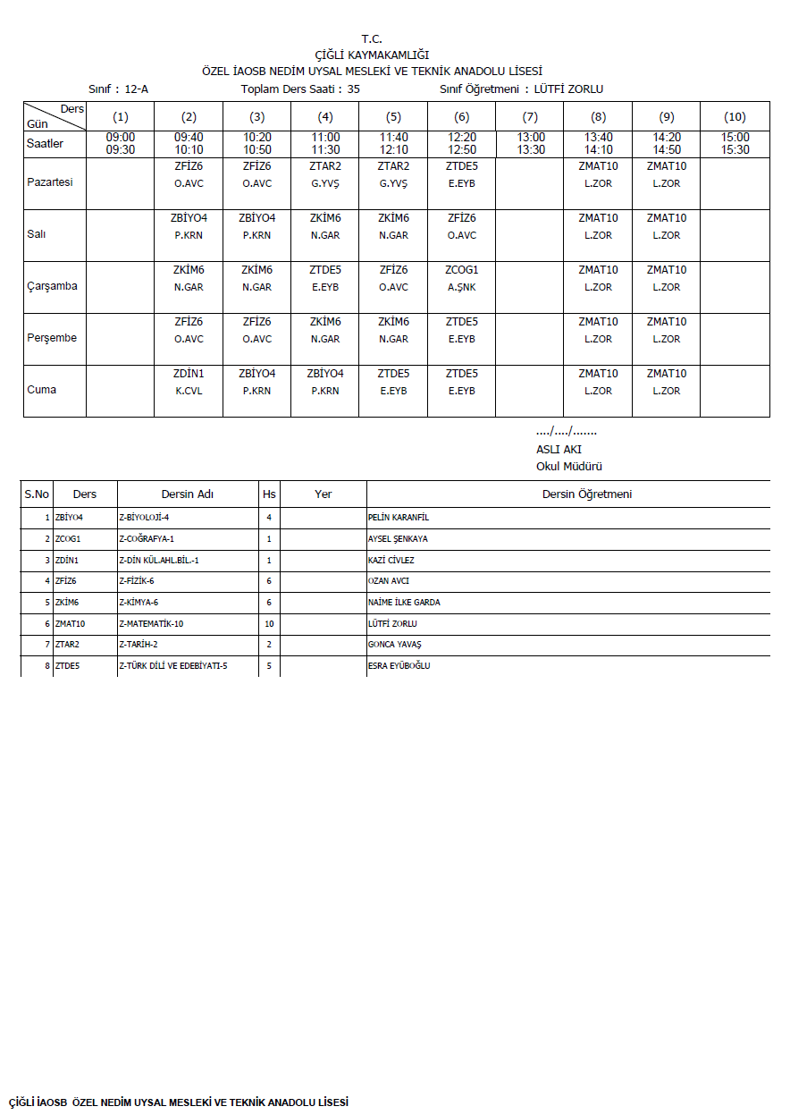 Ders Programi